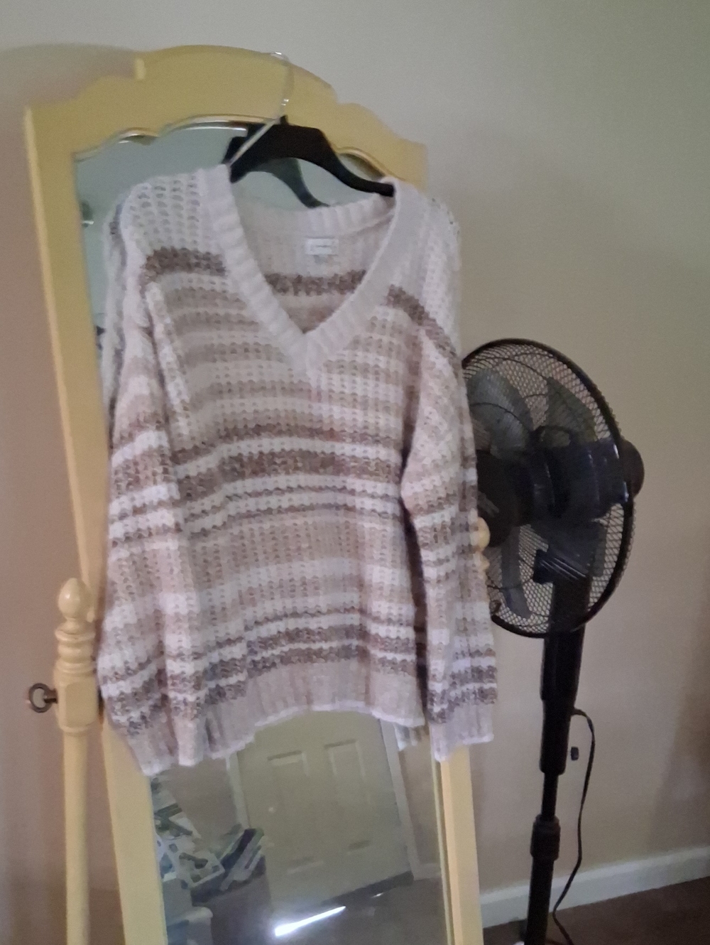 Wonderly Striped V-Neck Sweater in Cream and Brown